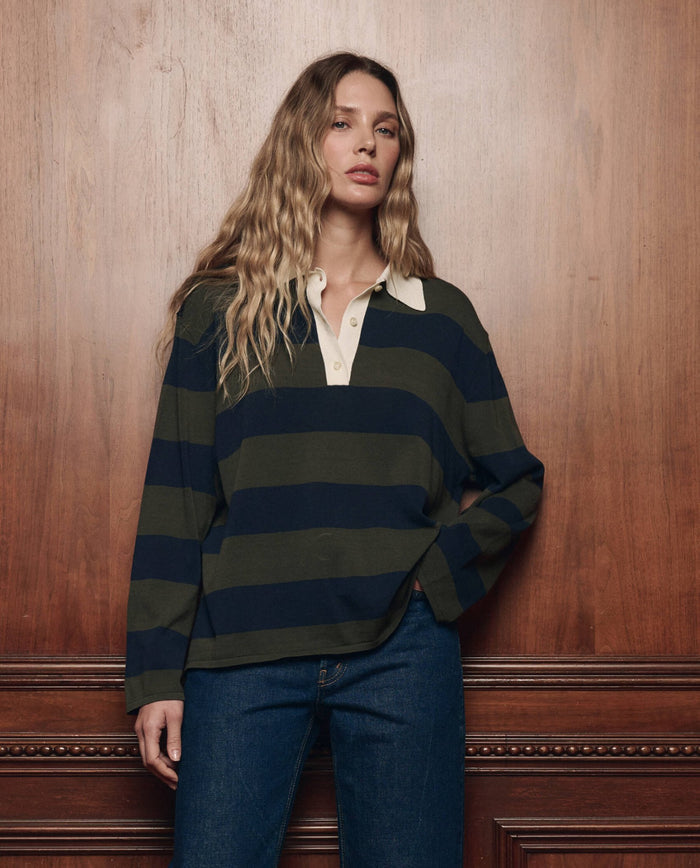 The Great - The Academy Polo Sweater in Army League Stripe - Kalifornia Jean Bar