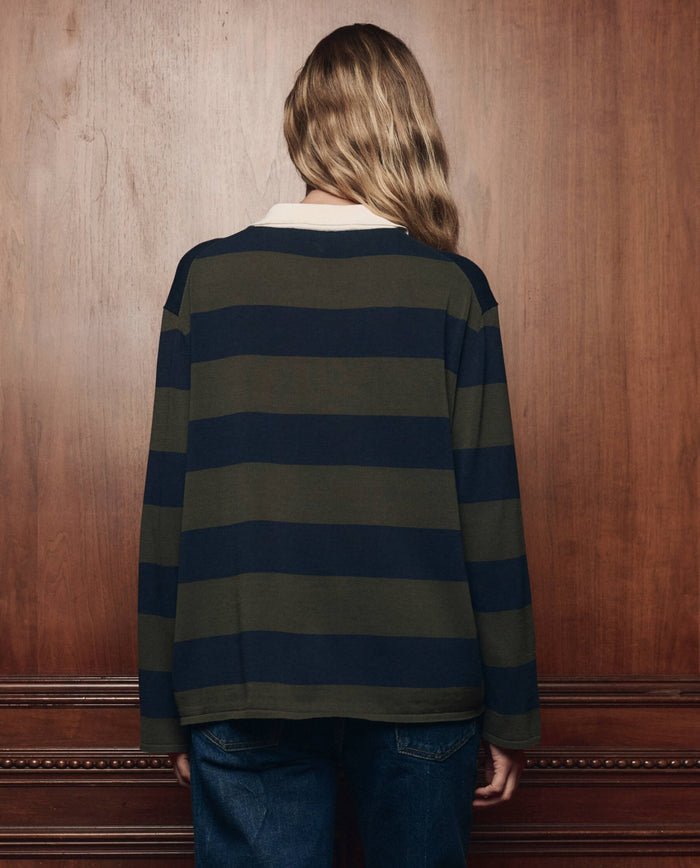 The Great - The Academy Polo Sweater in Army League Stripe - Kalifornia Jean Bar