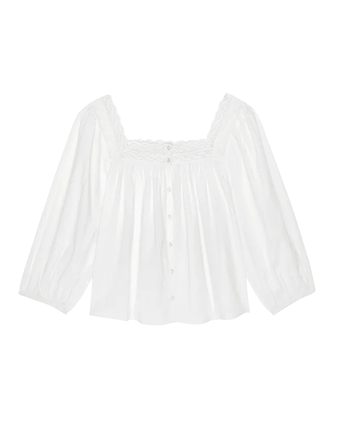 The Great - The Eyelet Button Sleep Top True White - Kalifornia Jean Bar