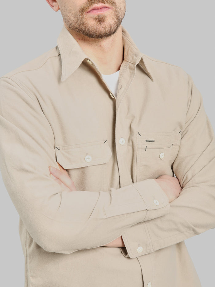 The Rite Stuff Uncle Sam Brushed Chamois Flannel Cigarette Pocket Work Shirt Sand Grey