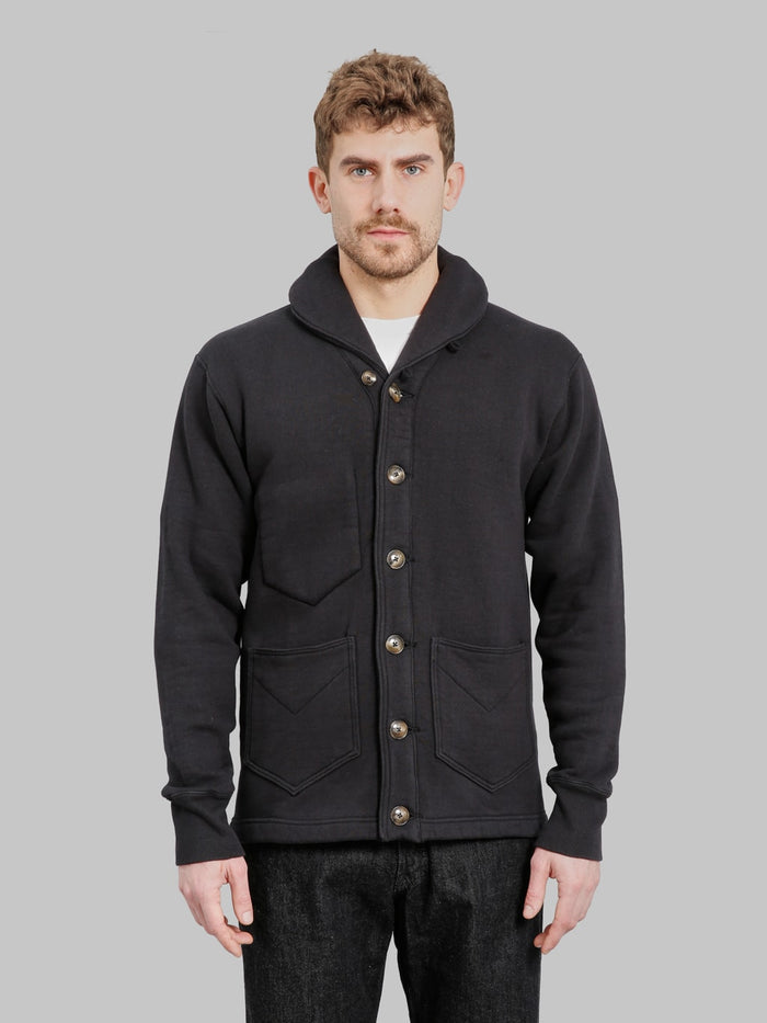 The Strike Gold Loopwheeled Shawl Collar Cardigan Black front look