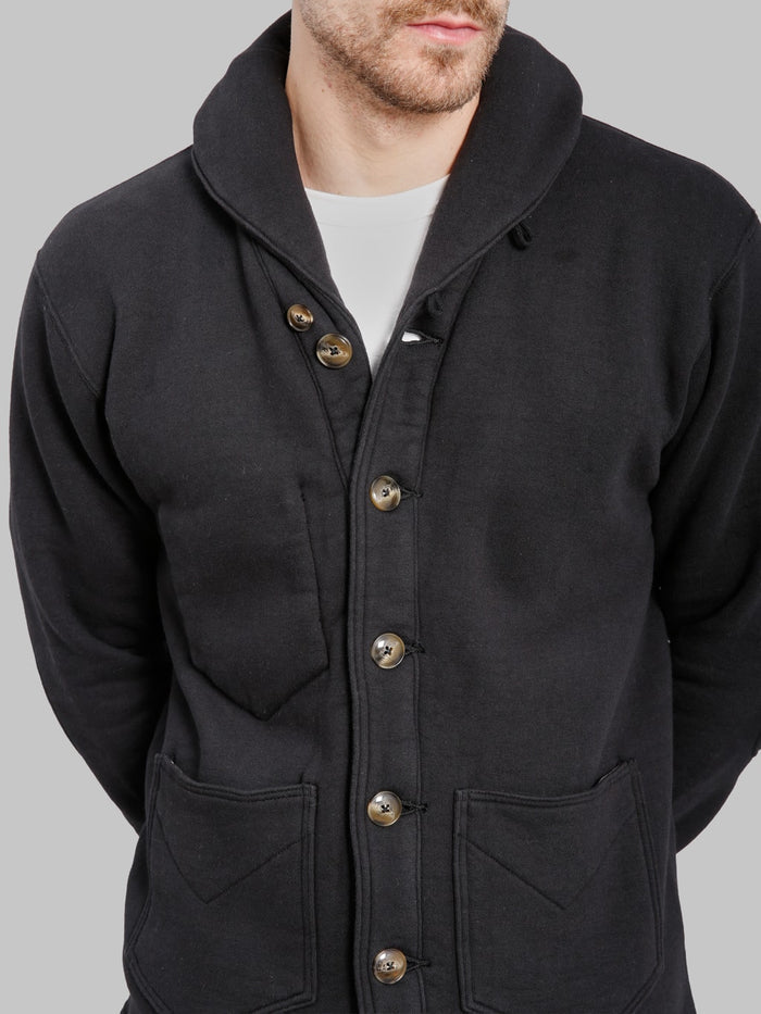 The Strike Gold Loopwheeled Shawl Collar Cardigan Black chest