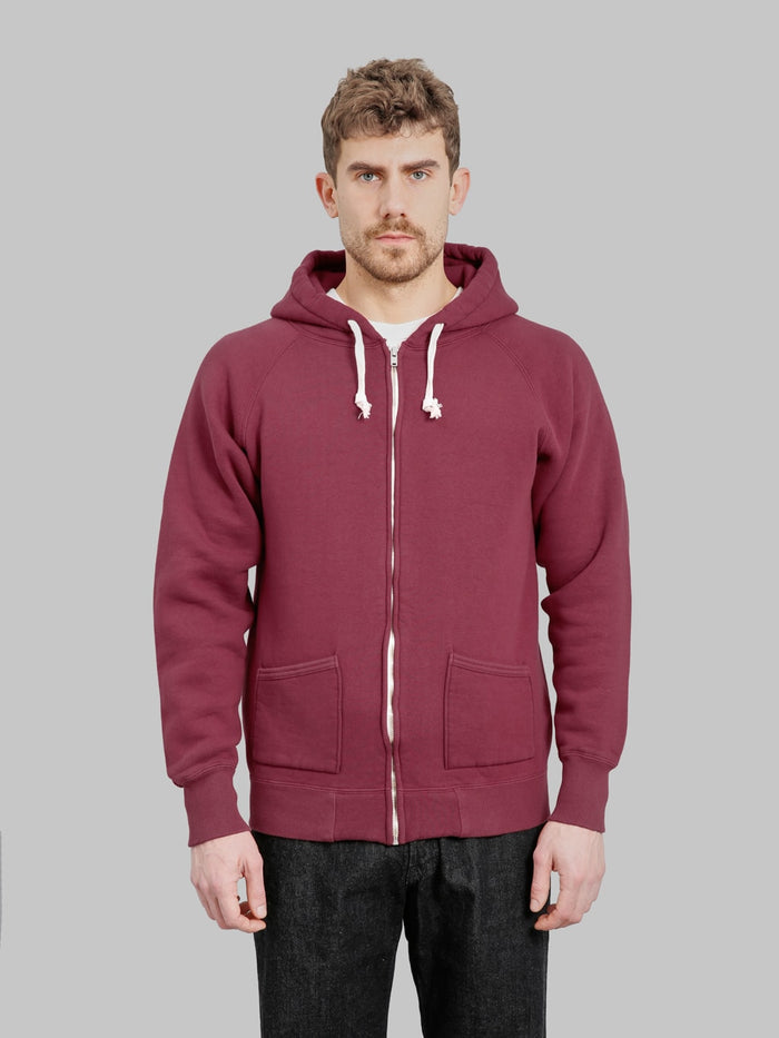 The Strike Gold  Loopwheeled Zip Hoodie Burgundy front fit