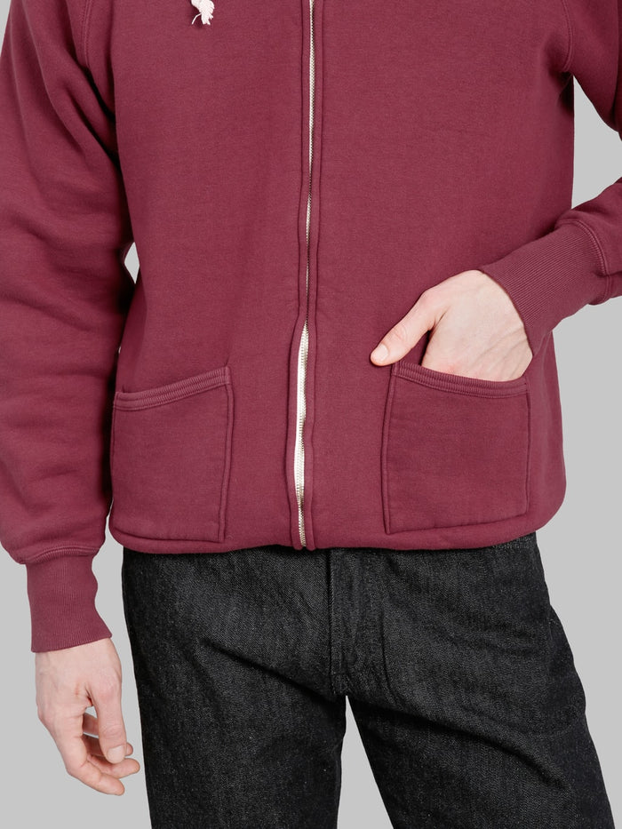 The Strike Gold  Loopwheeled Zip Hoodie Burgundy front pocket