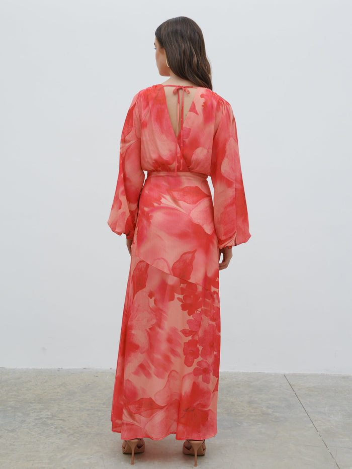 Lauren Is 5'7.5" & Wears Size UK 6|Theia Batwing Maxi Dress - Pink Large Scale Floral