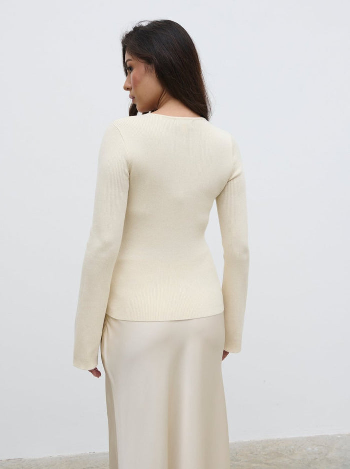 Anne Is 5'7.5" & Wears Size UK S|Tia Knit Cardigan - Cream