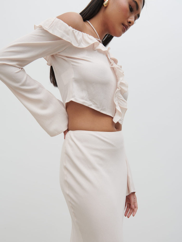 Candy Is 5'6" & Wears Size UK 8|Tiffany Midaxi Skirt - Pale Blush