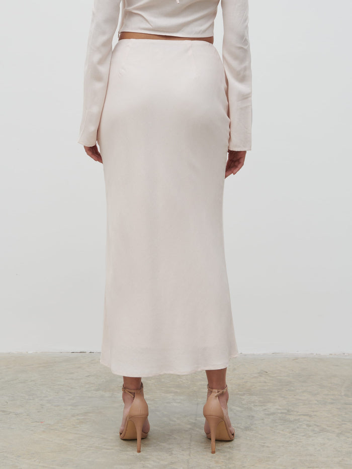 Candy Is 5'6" & Wears Size UK 8|Tiffany Midaxi Skirt - Pale Blush