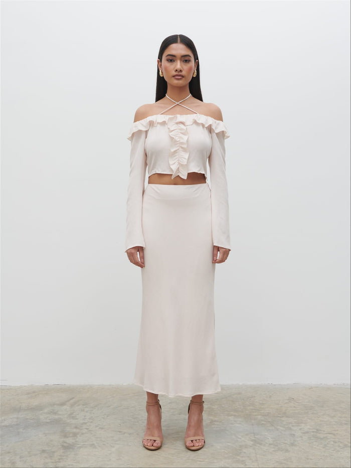 Candy Is 5'6" & Wears Size UK 8|Tiffany Midaxi Skirt - Pale Blush