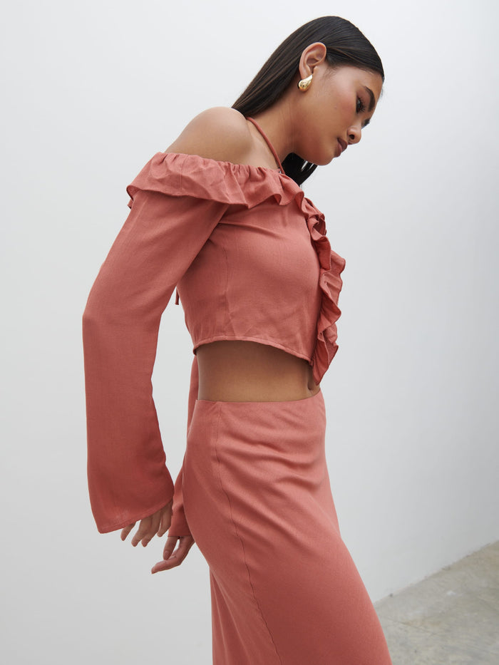 Candy Is 5'6" & Wears Size UK 8|Tiffany Midaxi Skirt - Terracotta