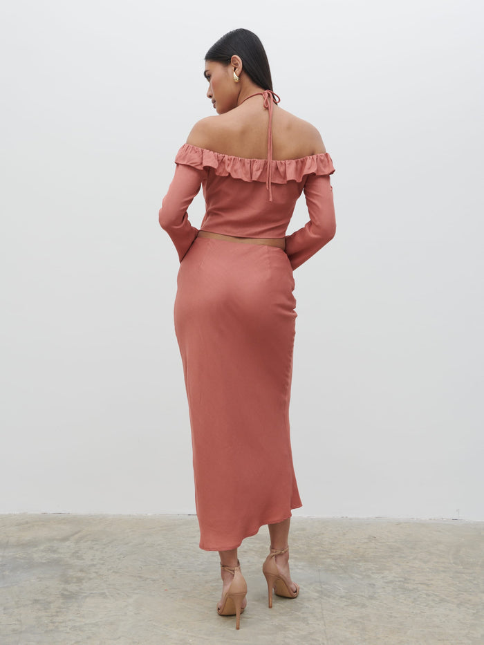Candy Is 5'6" & Wears Size UK 8|Tiffany Midaxi Skirt - Terracotta