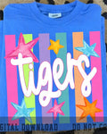 Tigers Stars TShirt with colorful stripes and stars