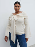 Souki Is 5'8" & Wears Size UK XL|Tilda Bardot Bow Knit Top Curve - Beige