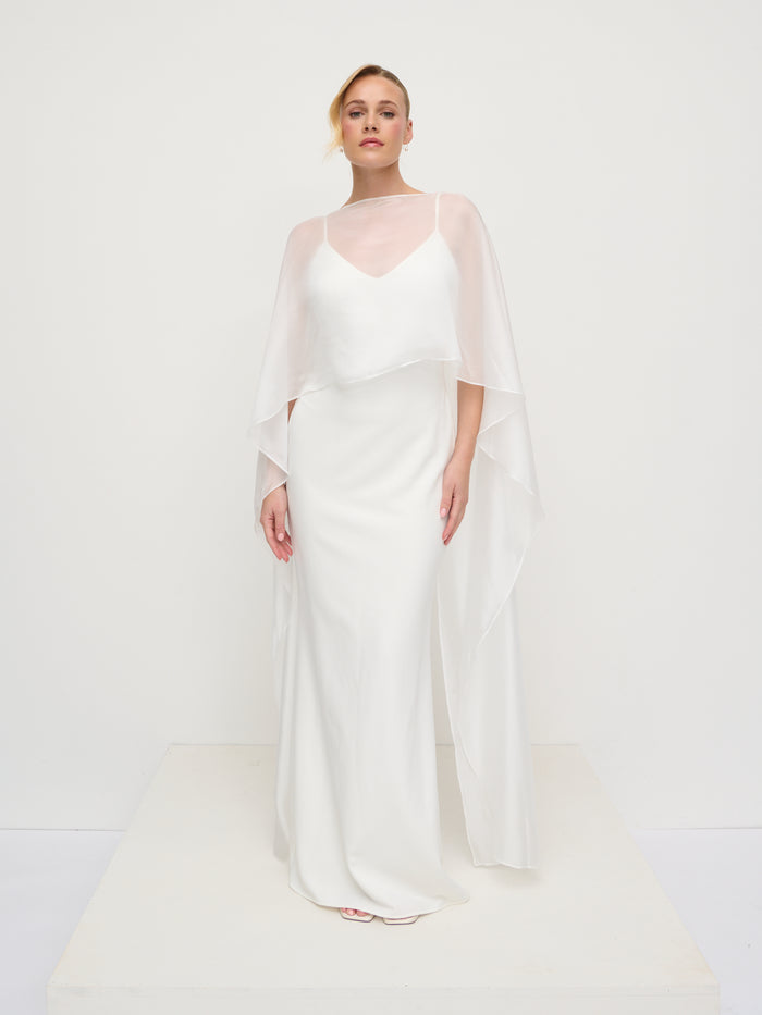 Harriet is 5'8" & Wears Size UK 8|Tillie V-Neck Crepe Maxi Bridesmaid Dress - Ivory