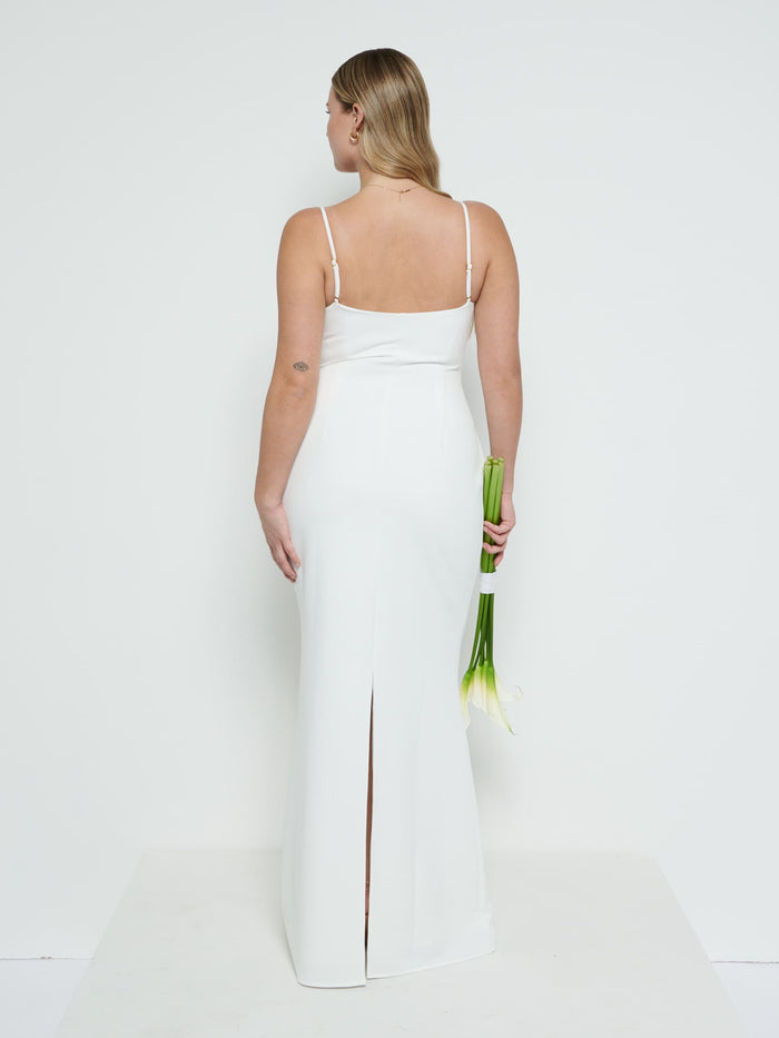 Theo Is 5'8.5" & Wears Size UK 12|Tillie V-Neck Crepe Maxi Bridesmaid Dress - Ivory