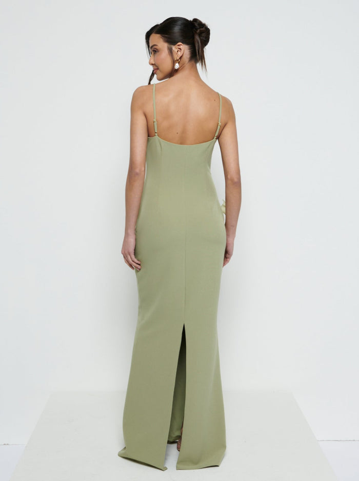 Marina Is 5'7.5" & Wears Size UK 8|Tillie V-Neck Crepe Maxi Bridesmaid Dress - Olive