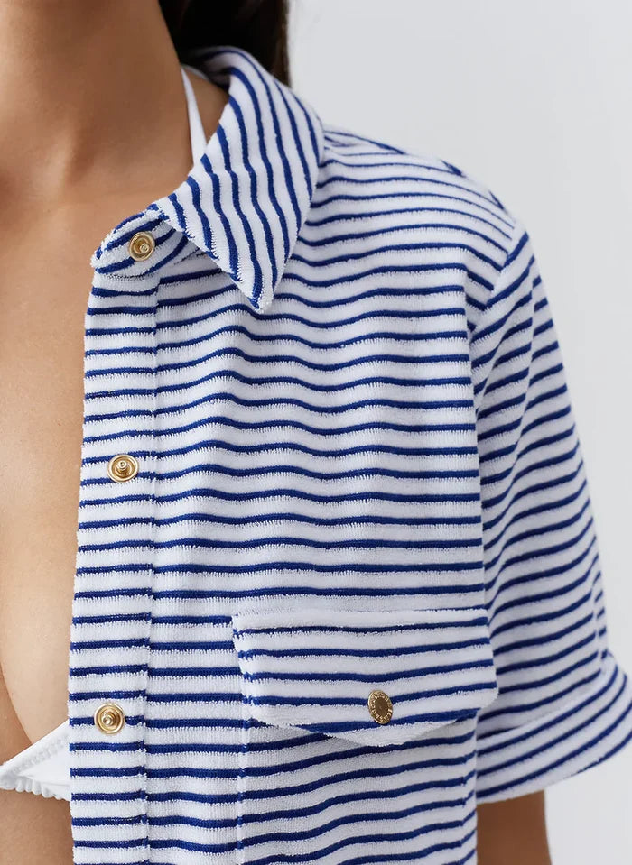 Shirts Melissa Odabash Tori Terry Shirt Navy Stripe Apoella
