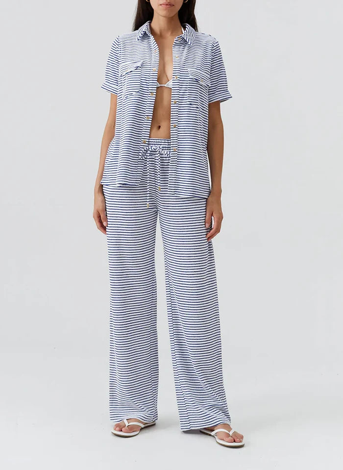 Shirts Melissa Odabash Tori Terry Shirt Navy Stripe Apoella