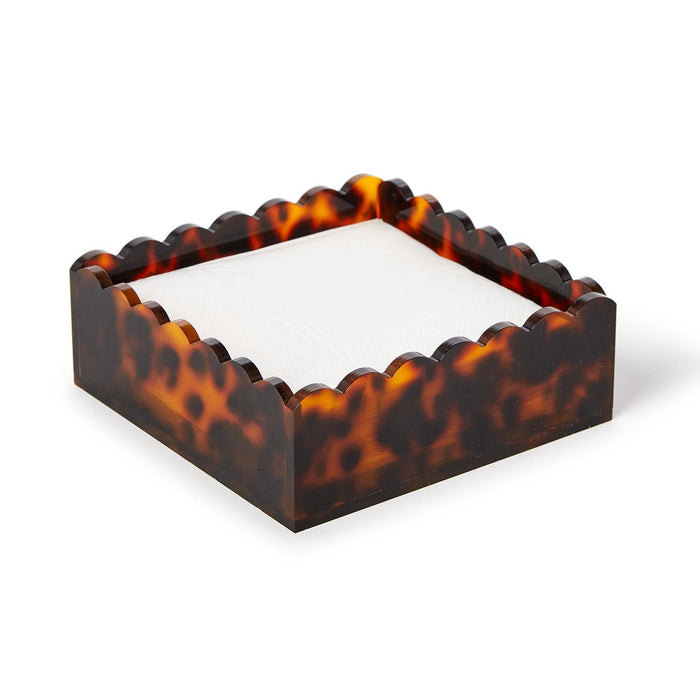 Two’s Company Tortoise Print Scalloped Edge Acrylic Cocktail Napkin Holder