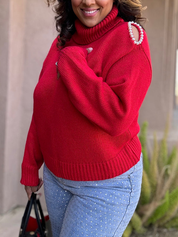 Turtleneck Pearl Cutout Sweater image 0