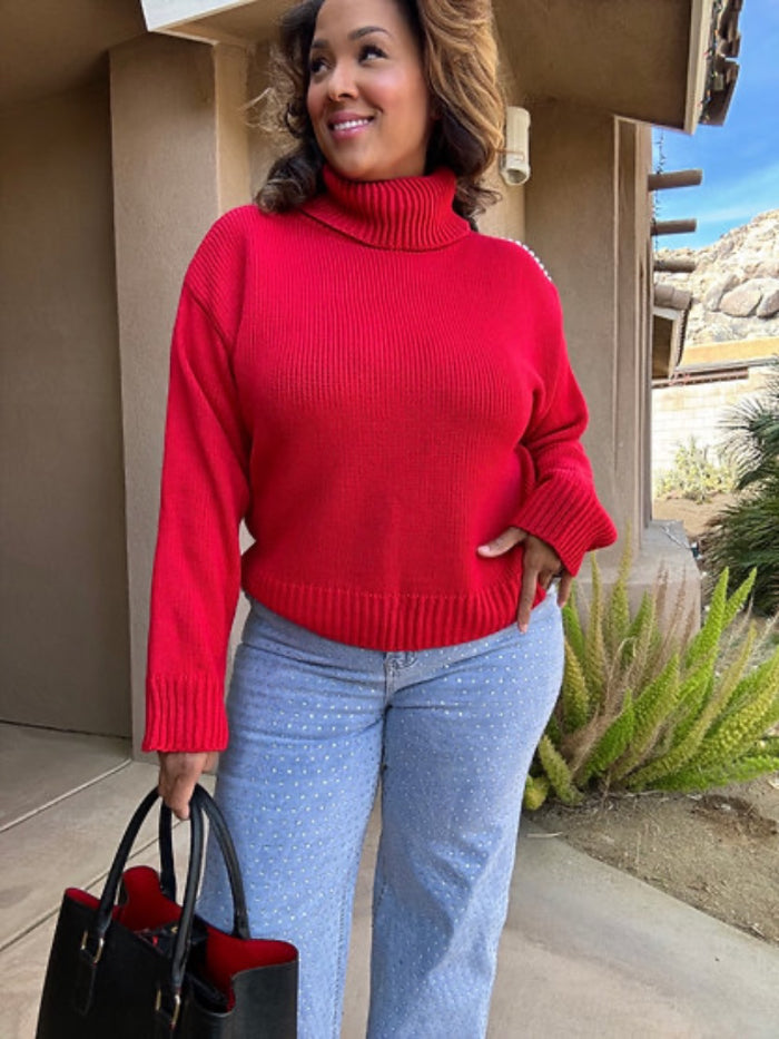 Turtleneck Pearl Cutout Sweater image 1
