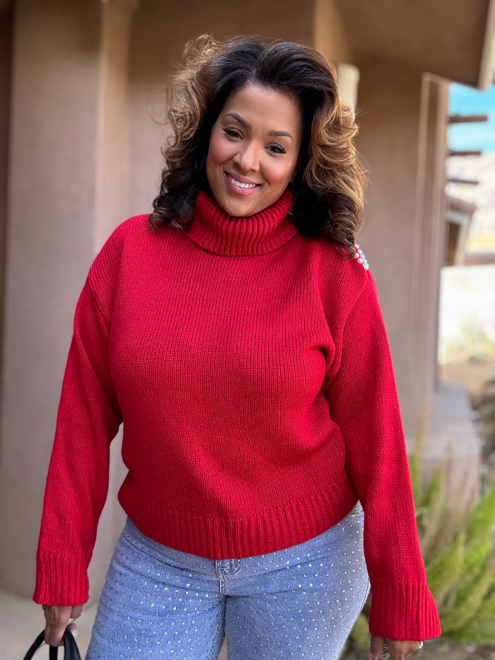 Turtleneck Pearl Cutout Sweater image 4