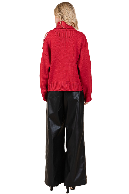 Turtleneck Pearl Cutout Sweater image 5