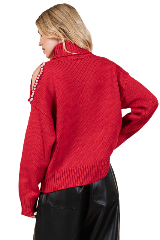Turtleneck Pearl Cutout Sweater image 6