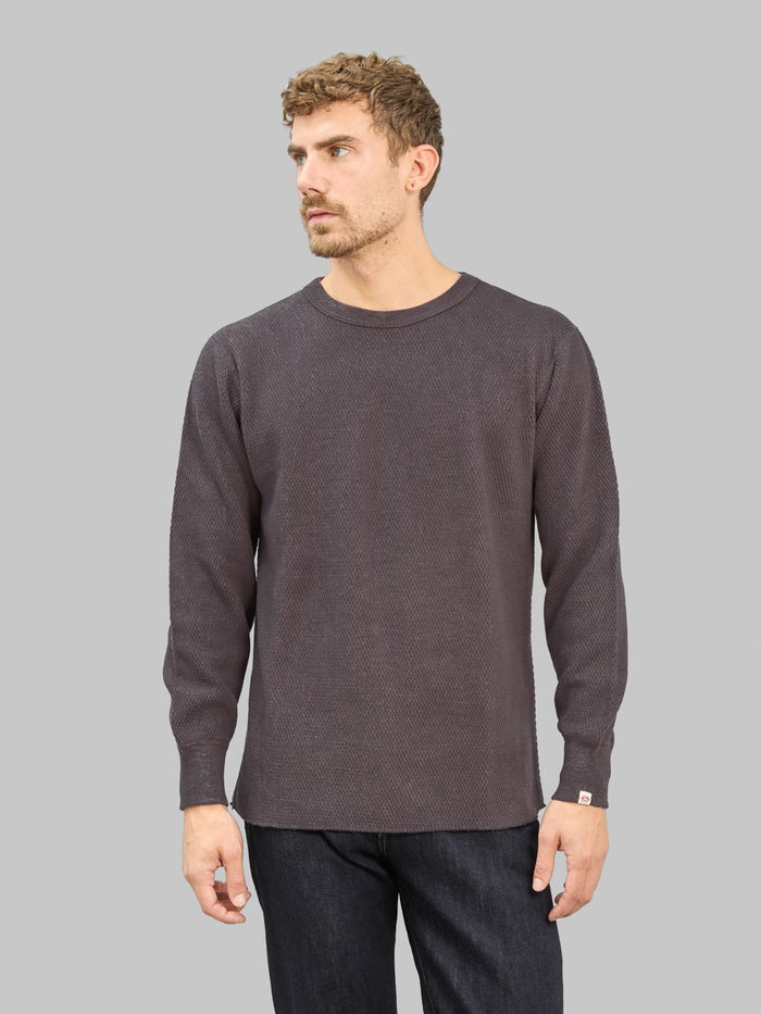 UES Double Honeycomb Thermal TShirt Purple Navy model look