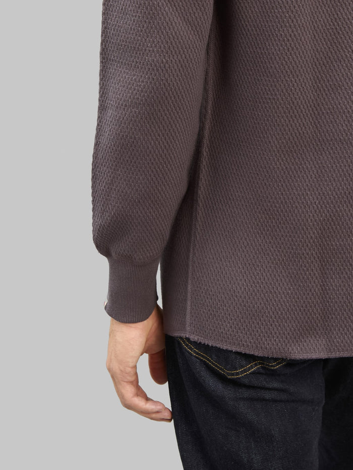 UES Double Honeycomb Thermal TShirt Purple Navy cuff hem