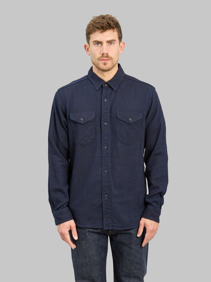 UES Indigo Cotton Viyella Shirt front fit