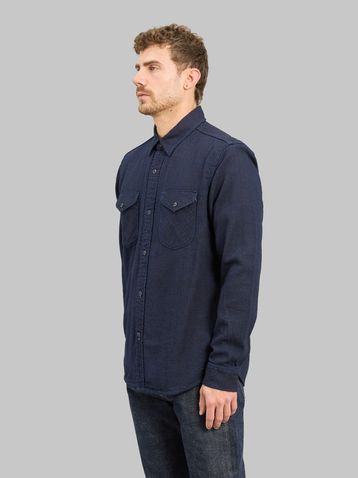 UES Indigo Cotton Viyella Shirt side fit