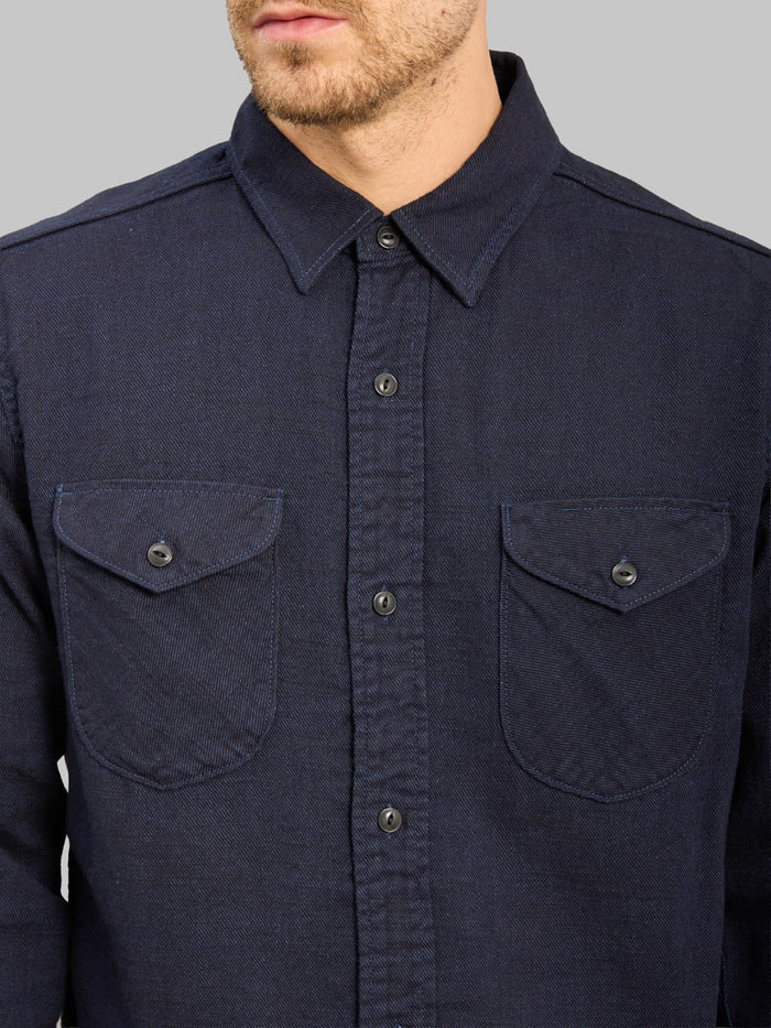 UES Indigo Cotton Viyella Shirt chest pockets