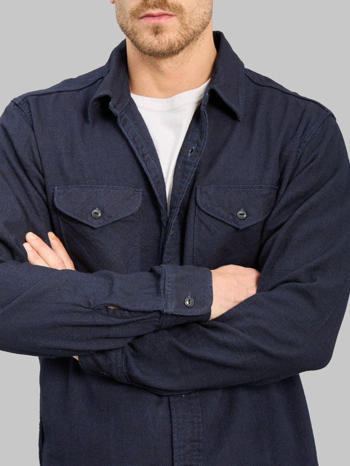 UES Indigo Cotton Viyella Shirt sleeves