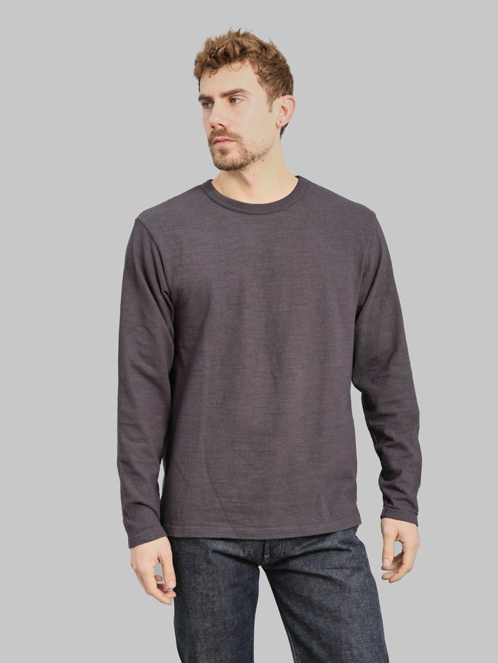 UES  No.8 Slub Nep Long Sleeve T-Shirt Purple Navy