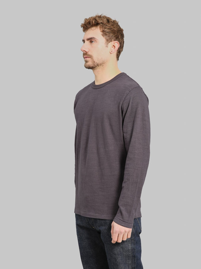 UES  No.8 Slub Nep Long Sleeve T-Shirt Purple Navy