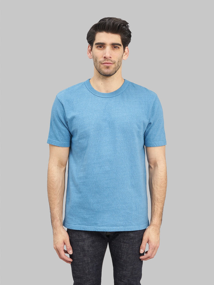 UES N8 Slub Nep Short Sleeve TShirt Blue model front fit