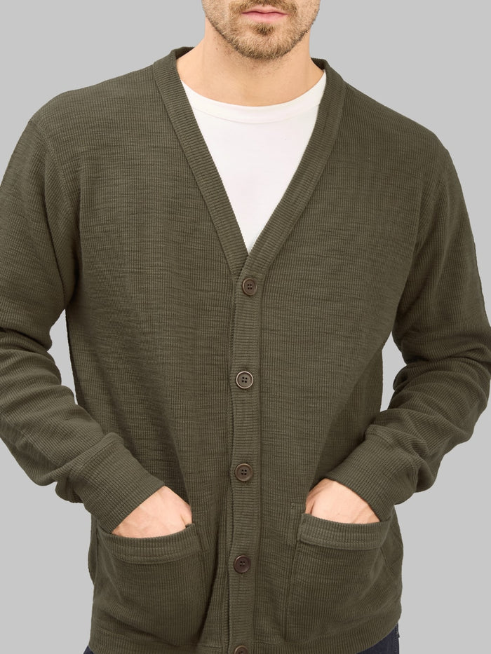 UES Single Rib Cardigan Olive - Redcast Heritage Co.