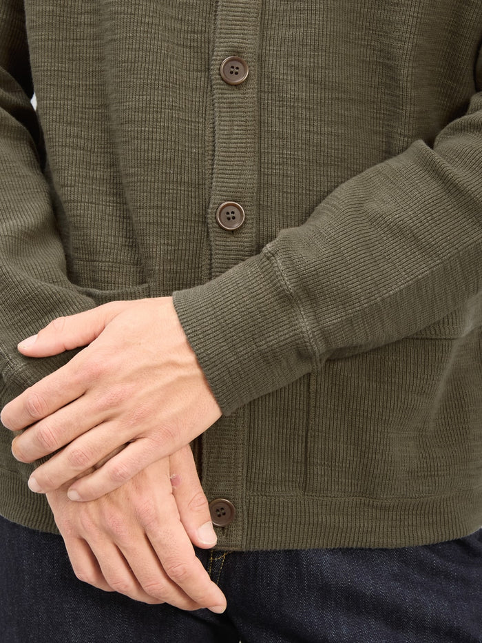 UES Single Rib Cardigan Olive - Redcast Heritage Co.