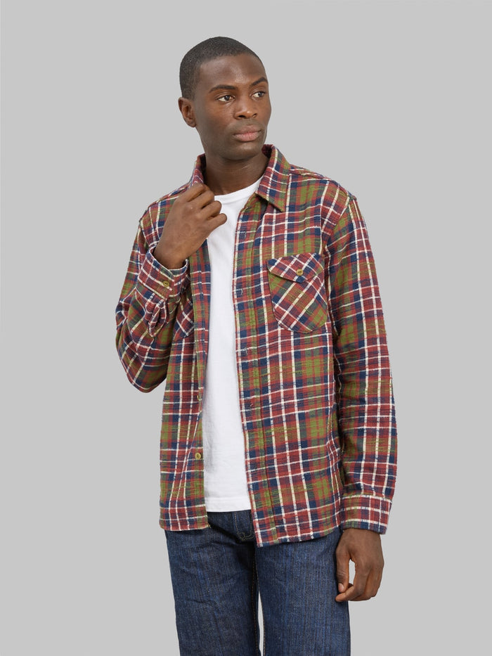 UES Slubby Flannel Shirt Red styled