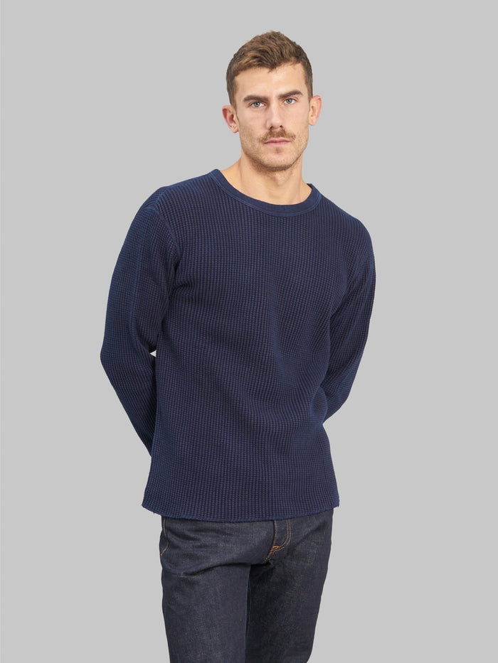 ues thermal big waffle 13oz tshirt indigo model front fit