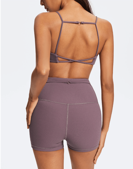 Lilac Ribbed Slim-Fit Gym Shorts Pale Lilac back view