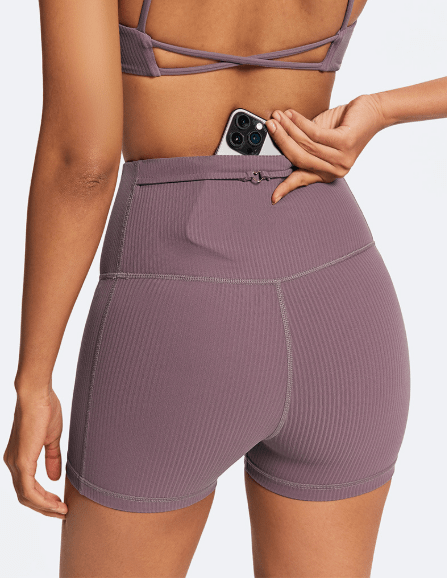Lilac Ribbed Slim-Fit Gym Shorts Pale Lilac Close up of waist pocket