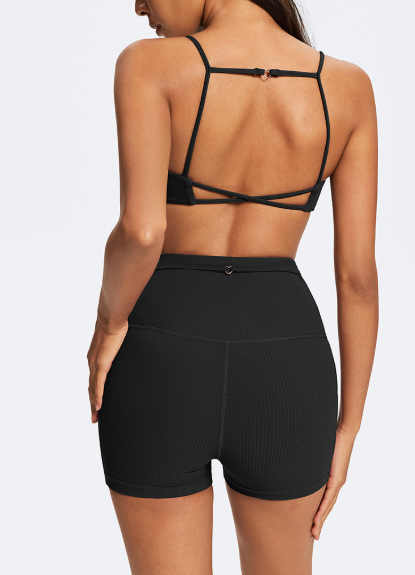 Extured Black Sports Bra Top Black back view