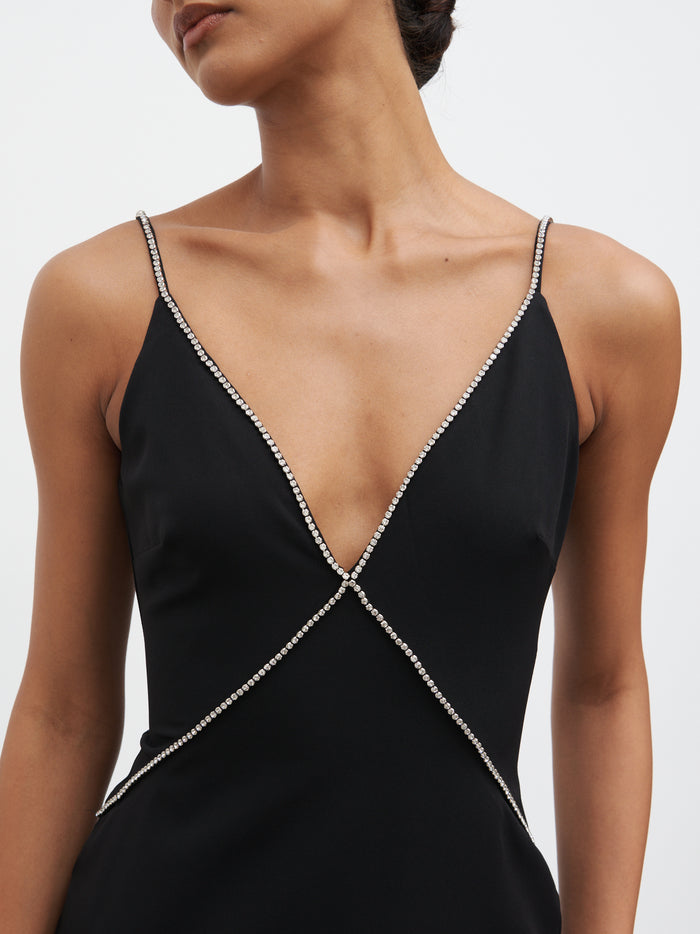 Val Plunge Embellished Maxi Dress - Black