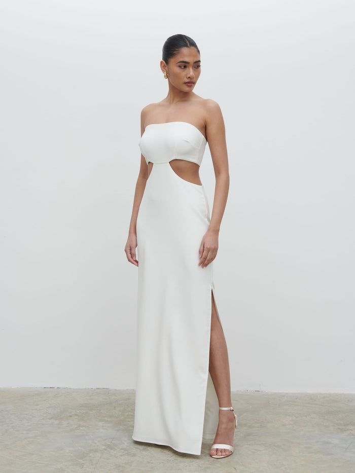 Candy Is 5'6" & Wears Size UK 8|Verde Bandeau Cut Out Maxi Dress - Ivory