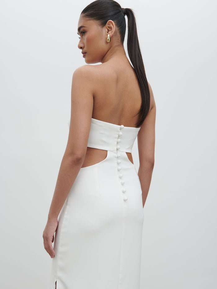 Candy Is 5'6" & Wears Size UK 8|Verde Bandeau Cut Out Maxi Dress - Ivory