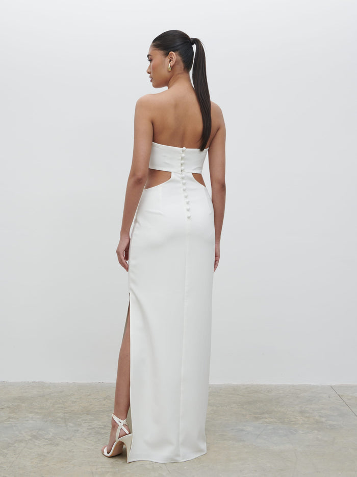 Candy Is 5'6" & Wears Size UK 8|Verde Bandeau Cut Out Maxi Dress - Ivory
