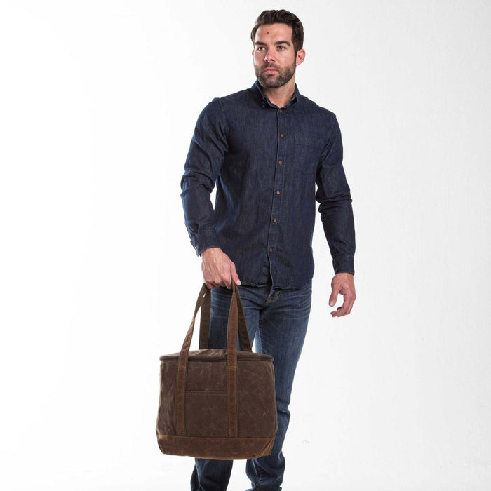 Waxed Canvas Large Lunch Tote Cooler Olive with Khaki