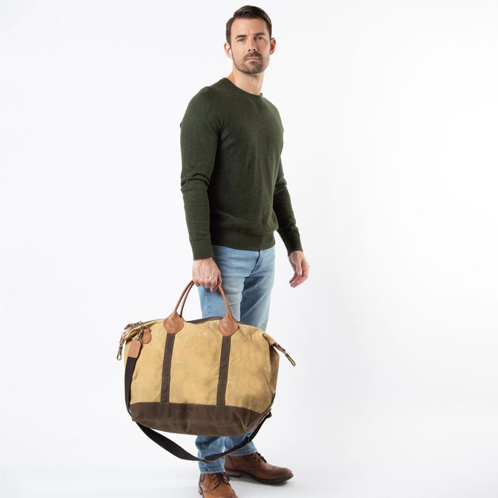 Waxed Canvas Weekender Bone with Olive Trim*